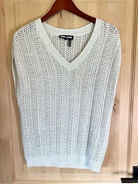 DKNY NWOT Cream Sparkle Open-Knit V-Neck Sweater Vest